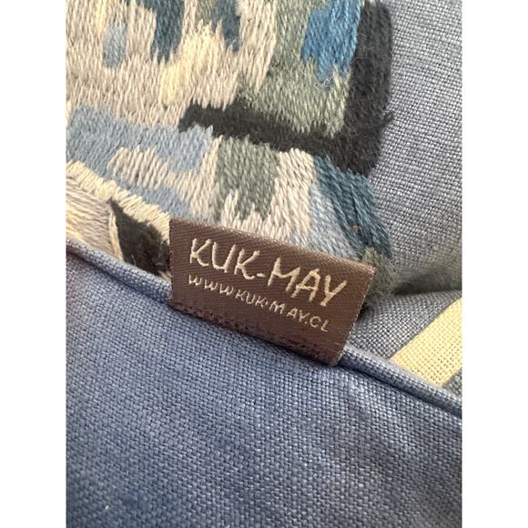 KUK May Embroidered Linen Pillow seashells Nautcial Blue white 20" x 20" square - Picture 5 of 7